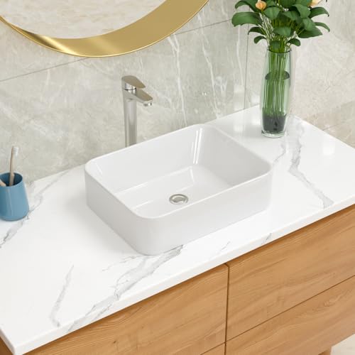 Lordear Vessel Sink With Faucet Combo 19"x15" Rectangular Bathroom Vessel Sink Faucet Combo Modern Rectangle Above Counter White Porcelain Ceramic Vessel Vanity Sink - Image 2