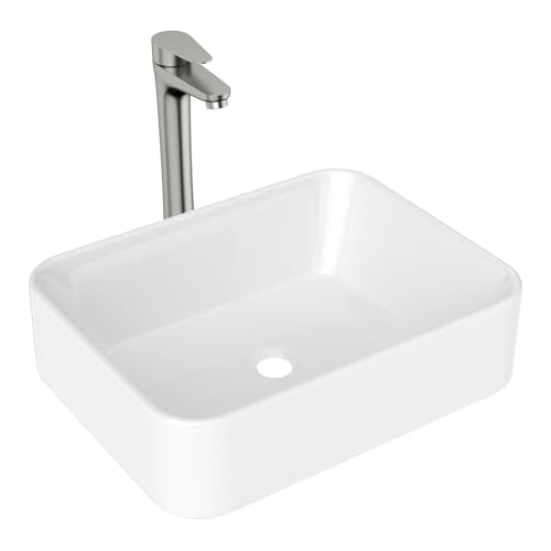 Lordear Vessel Sink With Faucet Combo 19"x15" Rectangular Bathroom Vessel Sink Faucet Combo Modern Rectangle Above Counter White Porcelain Ceramic Vessel Vanity Sink - Image 1