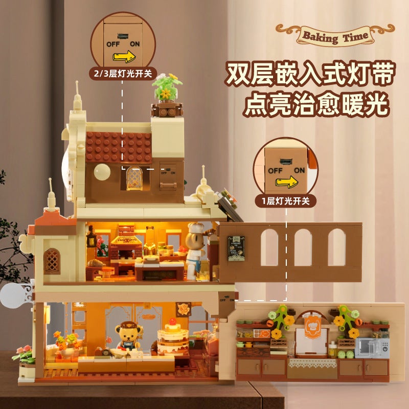 Penrose Teddy Baking House with Lights, Street Scene Assembly Toy, Educational Building Blocks, Decoration, Gift for Boys and Girls, Internet Sensation - Image 4