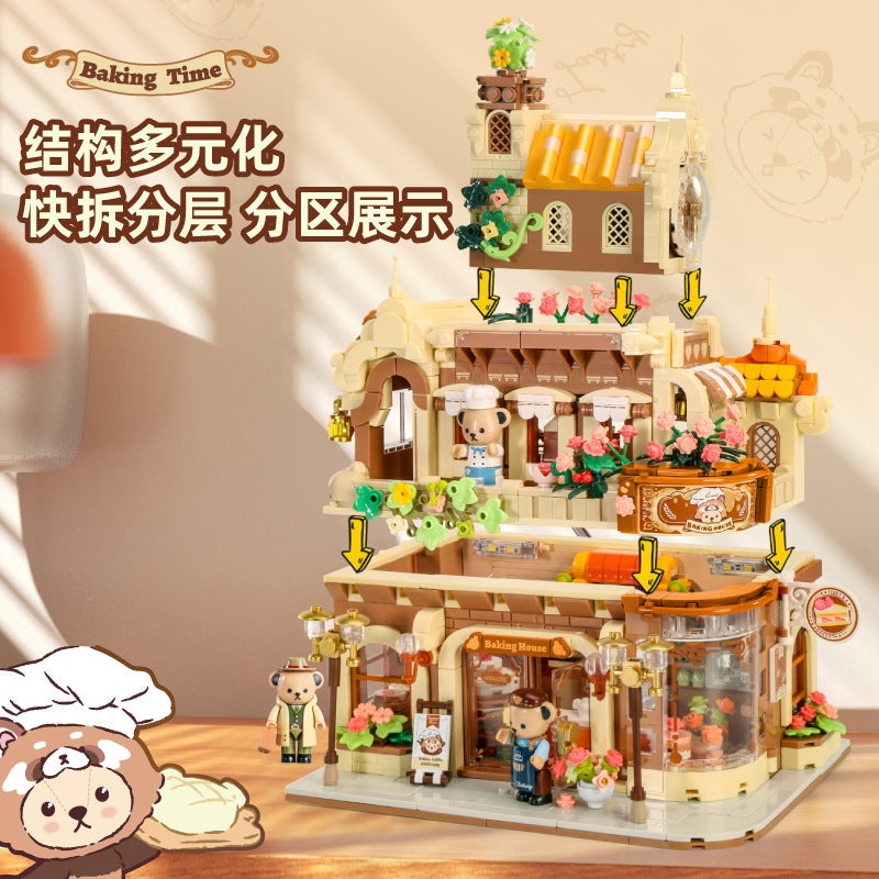 Penrose Teddy Baking House with Lights, Street Scene Assembly Toy, Educational Building Blocks, Decoration, Gift for Boys and Girls, Internet Sensation - Image 2