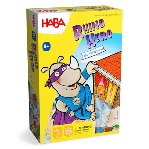 HABA Rhino Hero XXL Giant Games Version of The Classic Super Hero Card Stacking Game for Team Building and Family Fun Ages 8 Years and Up - Image 1