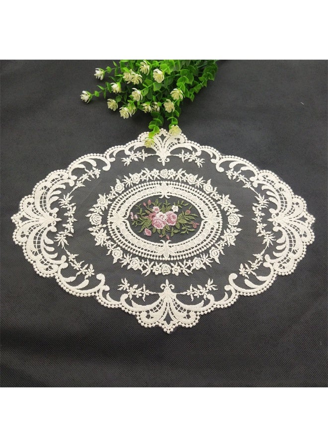 مفارش أطباق من الدانتيل بنمط ريترو أنيق ومطرز على شكل دانتيل مفرش أكواب مطرز عصري مفرش مزهرية 29 × 37 سم بيج