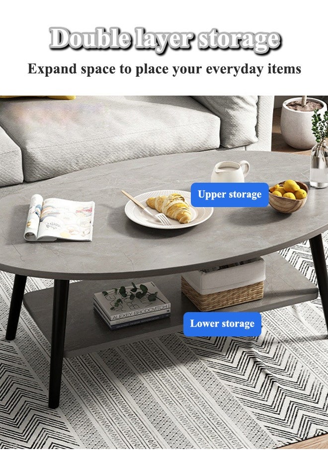 Coffee Table with Shelf Wooden Marble Pattern Can Store and Display Multiple Scenes Use Coffee Table Suitable for Home Living Room Office