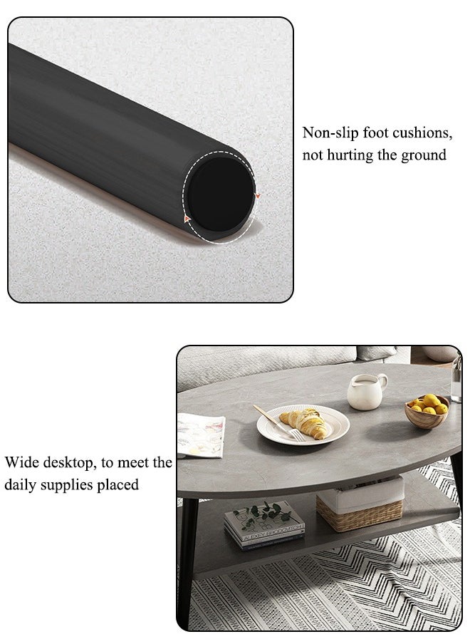 Coffee Table with Shelf Wooden Marble Pattern Can Store and Display Multiple Scenes Use Coffee Table Suitable for Home Living Room Office
