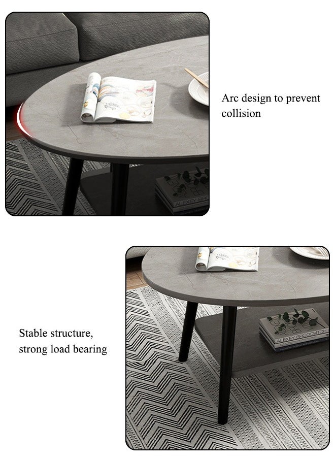 Coffee Table with Shelf Wooden Marble Pattern Can Store and Display Multiple Scenes Use Coffee Table Suitable for Home Living Room Office