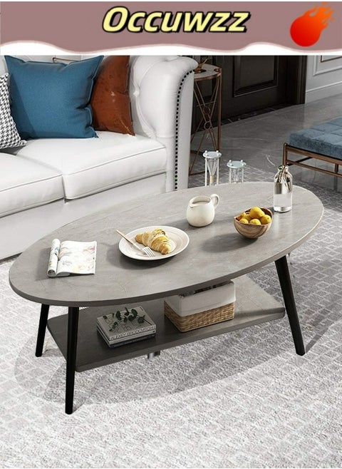 Coffee Table with Shelf Wooden Marble Pattern Can Store and Display Multiple Scenes Use Coffee Table Suitable for Home Living Room Office