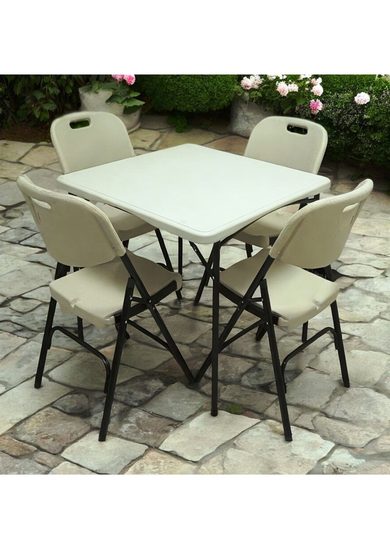 5 pieces folding furniture set 88cm square table with 4 beige chairs