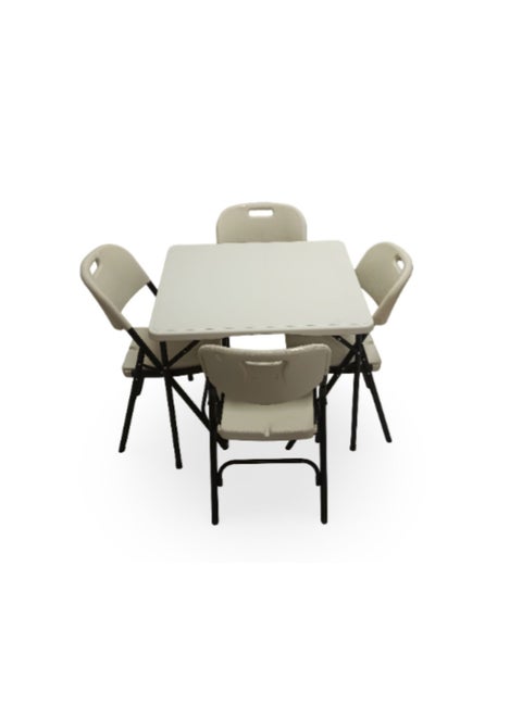 5 pieces folding furniture set 88cm square table with 4 beige chairs