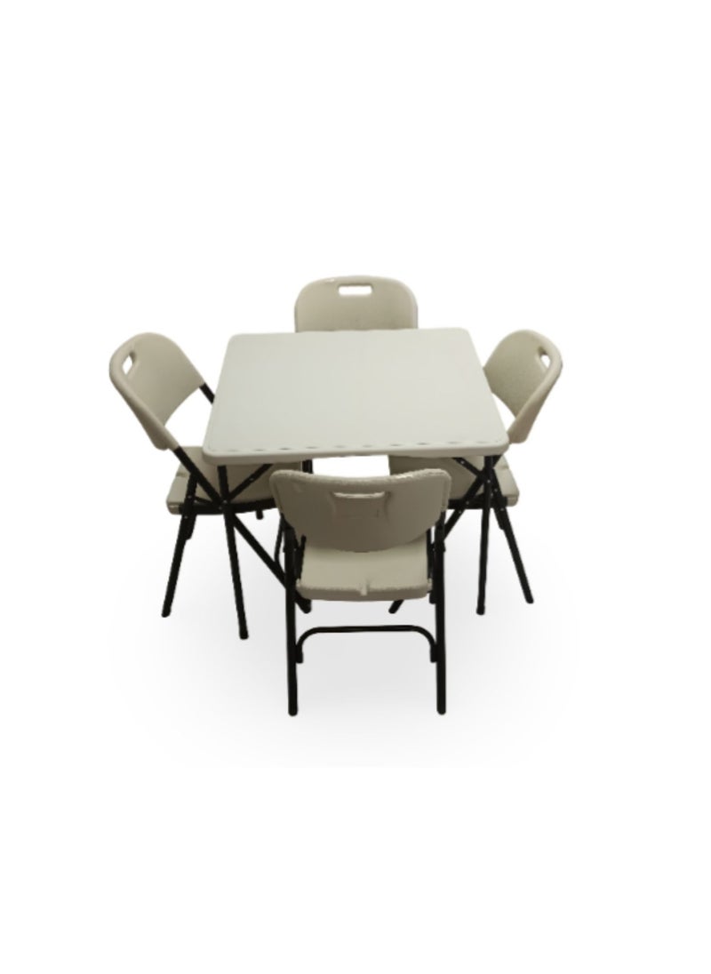 5 pieces folding furniture set 88cm square table with 4 beige chairs