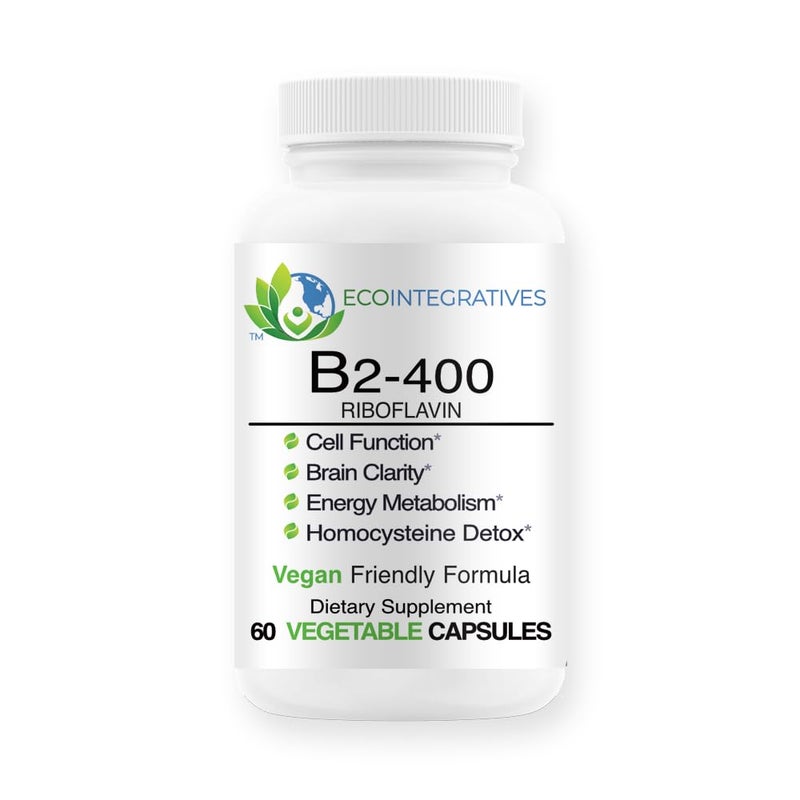 EcoIntegratives B2400 Pure Riboflavin Nervous System Health Homocysteine Detox Cardiovascular Helps Boost Energy Mental Clarity Metabolism and Cell Function 60 Unflavored