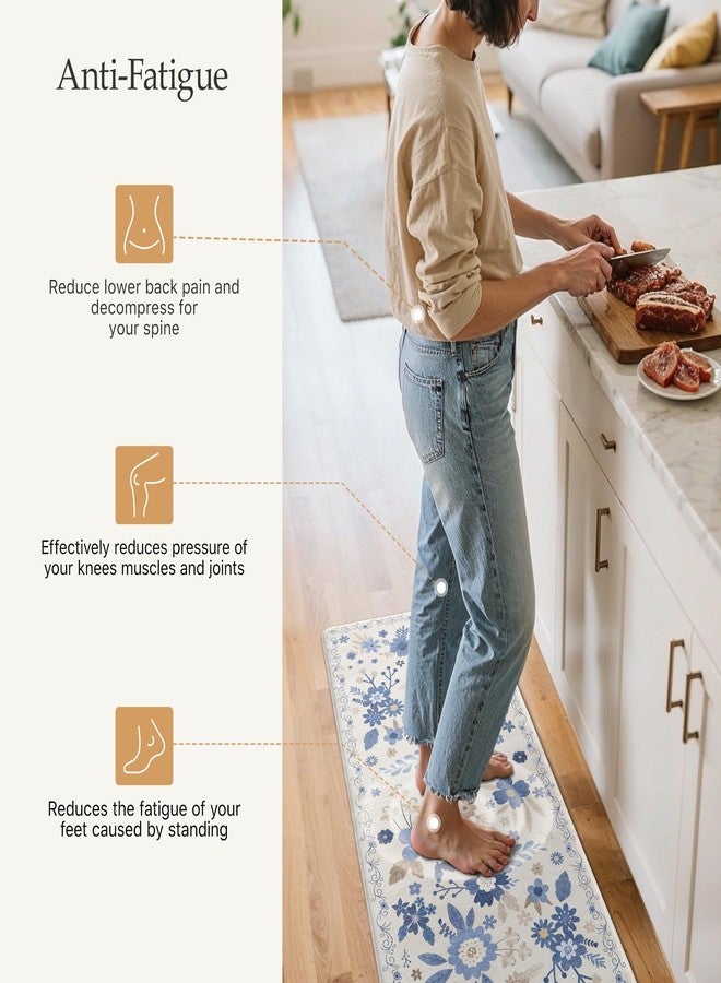GENIMO Kitchen Mats for Floor 2PCS, Cushioned Kitchen Rugs Non Slip Washable, Farmhouse Anti Fatigue Mat Waterproof, Comfort Standing Mat Rug for Office, Home, Laundry, 17.3"x47"+17.3"x30", Beige&Blue - Image 3