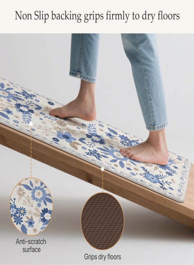 GENIMO Kitchen Mats for Floor 2PCS, Cushioned Kitchen Rugs Non Slip Washable, Farmhouse Anti Fatigue Mat Waterproof, Comfort Standing Mat Rug for Office, Home, Laundry, 17.3"x47"+17.3"x30", Beige&Blue - Image 4
