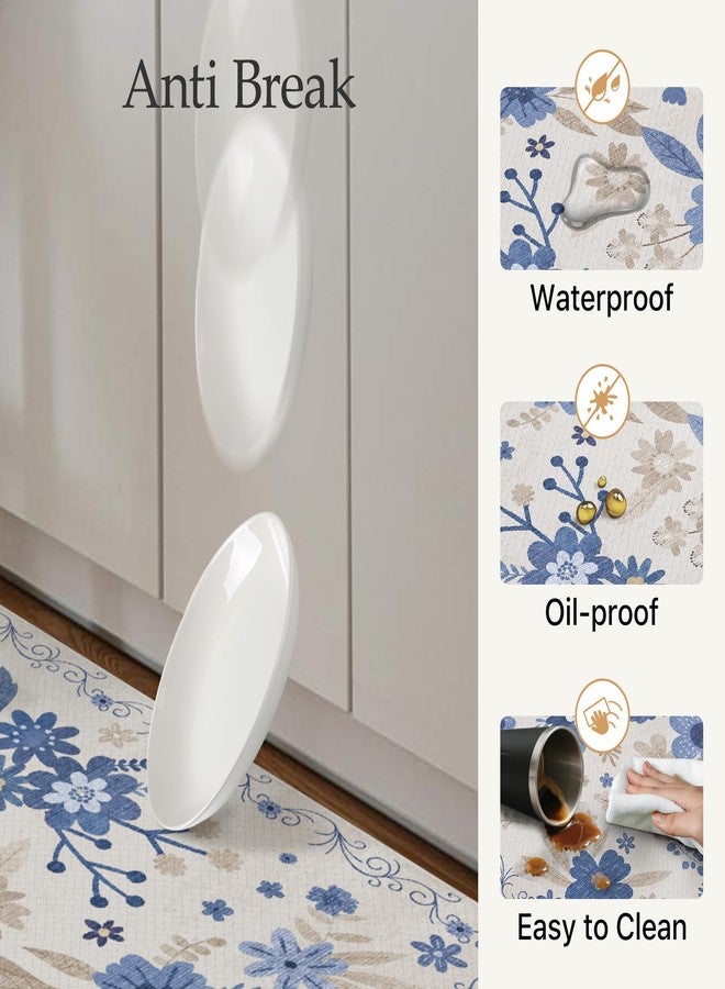 GENIMO Kitchen Mats for Floor 2PCS, Cushioned Kitchen Rugs Non Slip Washable, Farmhouse Anti Fatigue Mat Waterproof, Comfort Standing Mat Rug for Office, Home, Laundry, 17.3"x47"+17.3"x30", Beige&Blue - Image 5
