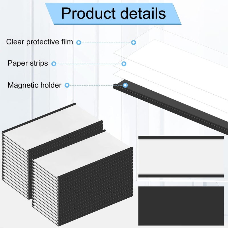 X spring Magnetic Label Holders, 30 Pcs C Channel Label Holder, Magnetic Shelf With White Card Inserts And Clear Plastic Protectors Shelf Labels, Magnetic Labels For White Board, Toolbox, Metal Wall - Image 3