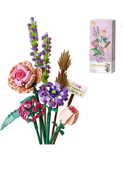Pink Rose Building Blocks Adult Creative Building Blocks Project Unique DIY Bouquet Building Blocks Set Gift