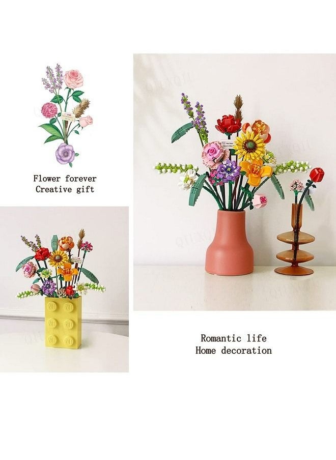 Pink Rose Building Blocks Adult Creative Building Blocks Project Unique DIY Bouquet Building Blocks Set Gift