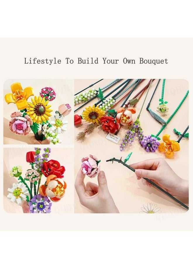 Pink Rose Building Blocks Adult Creative Building Blocks Project Unique DIY Bouquet Building Blocks Set Gift