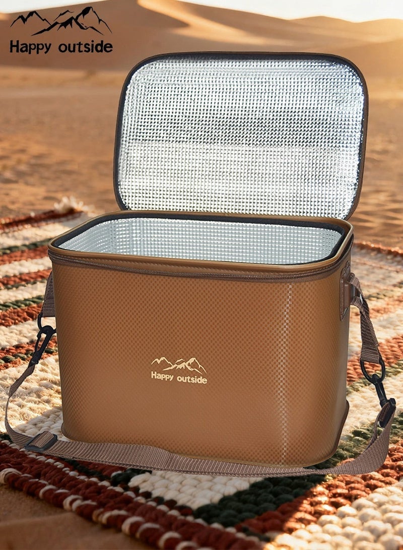 happy outside 18-20L Thermal Insulated Lunch Bag, Insulated Cooler Shoulder Bag, Thickened EVA Food Contact Material (Sand-proof & Dust-proof & Wind-proof & Water-resistant), Large Bento Food Drink Tote Bag for Home&Outdoor Travel Office Work School Beach Gym Picnic Fishing Camping, Adult Kids Men Women, 34X24.5X23cm Foldable (Coffee Deep Brown) - Image 5