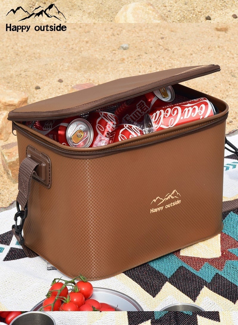 happy outside 18-20L Thermal Insulated Lunch Bag, Insulated Cooler Shoulder Bag, Thickened EVA Food Contact Material (Sand-proof & Dust-proof & Wind-proof & Water-resistant), Large Bento Food Drink Tote Bag for Home&Outdoor Travel Office Work School Beach Gym Picnic Fishing Camping, Adult Kids Men Women, 34X24.5X23cm Foldable (Coffee Deep Brown) - Image 2