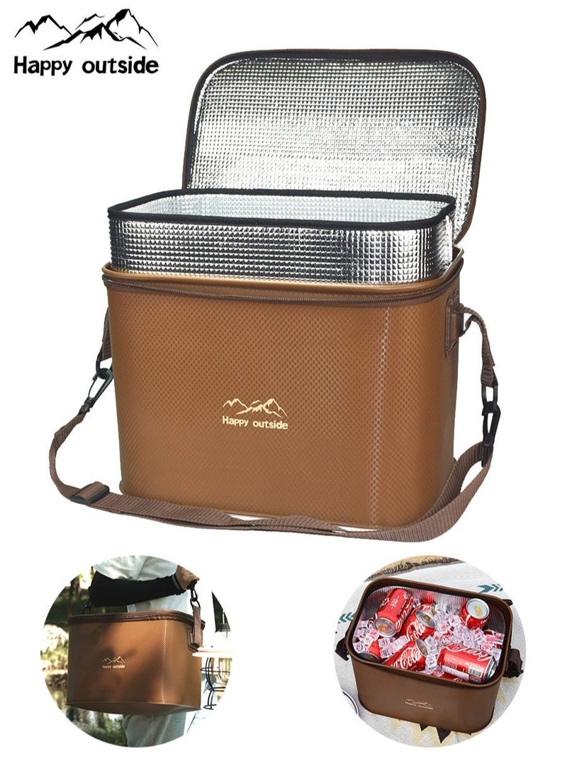 happy outside 18-20L Thermal Insulated Lunch Bag, Insulated Cooler Shoulder Bag, Thickened EVA Food Contact Material (Sand-proof & Dust-proof & Wind-proof & Water-resistant), Large Bento Food Drink Tote Bag for Home&Outdoor Travel Office Work School Beach Gym Picnic Fishing Camping, Adult Kids Men Women, 34X24.5X23cm Foldable (Coffee Deep Brown) - Image 1