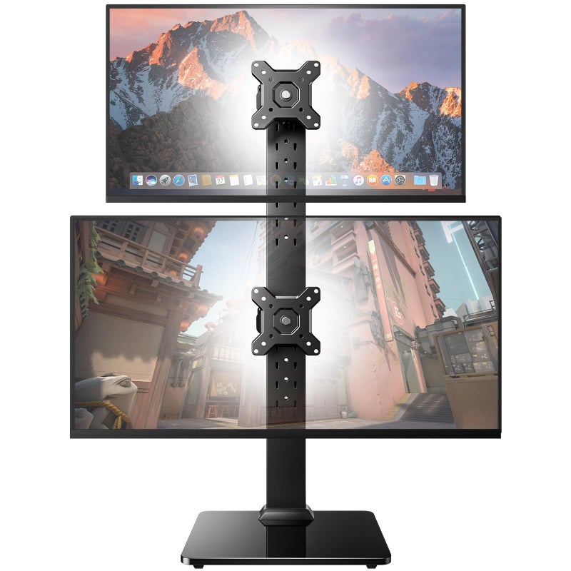 HUANUO Dual Monitor Stand for 13 to 34 Inch Max Load 44 lbs Vertical Monitor Mount Freestanding Monitor Riser with Swivel Tilt Rotation 13 Height Settings Max VESA 100x100 - Image 2