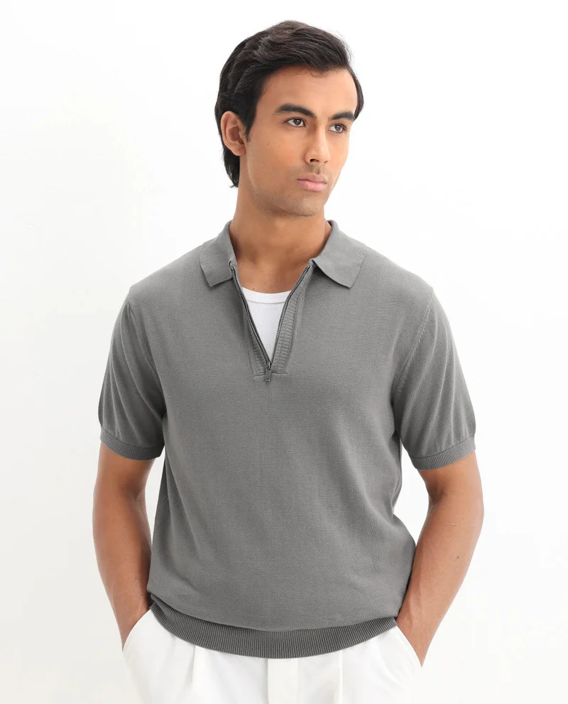 Rare Rabbit Men's Flat Knit Regular Fit Polo