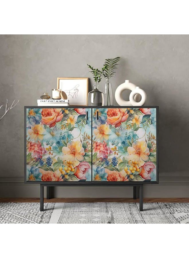 REDAMANCY Vintage Blue Orange Yellow Florals Garden Peel and Stick Wallpaper Stick on Contact Paper Vintage Wall Paper Easy Peel Off for nightstand Drawer Cabinet Renter - Image 4