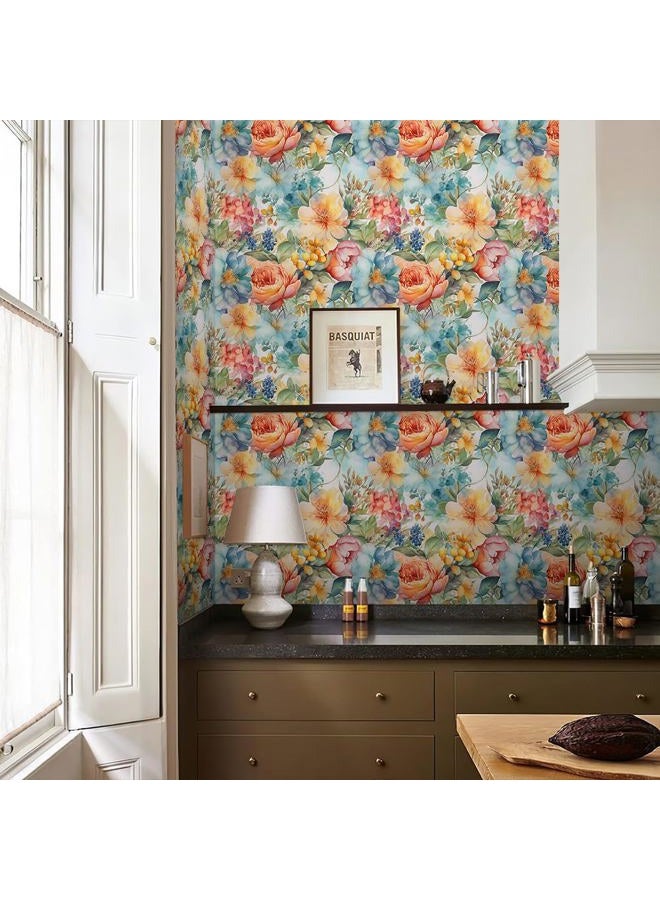 REDAMANCY Vintage Blue Orange Yellow Florals Garden Peel and Stick Wallpaper Stick on Contact Paper Vintage Wall Paper Easy Peel Off for nightstand Drawer Cabinet Renter - Image 5