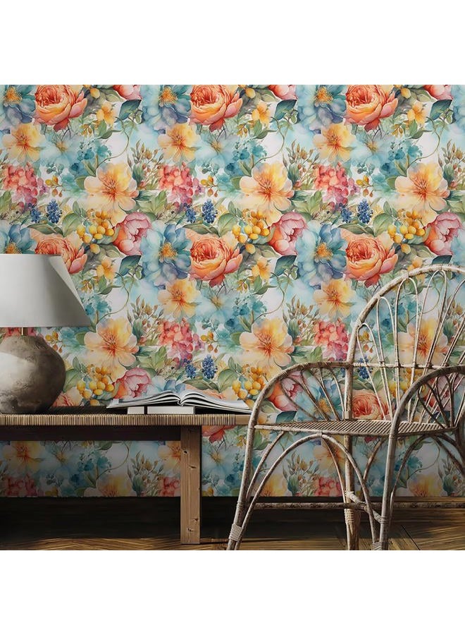 REDAMANCY Vintage Blue Orange Yellow Florals Garden Peel and Stick Wallpaper Stick on Contact Paper Vintage Wall Paper Easy Peel Off for nightstand Drawer Cabinet Renter - Image 3