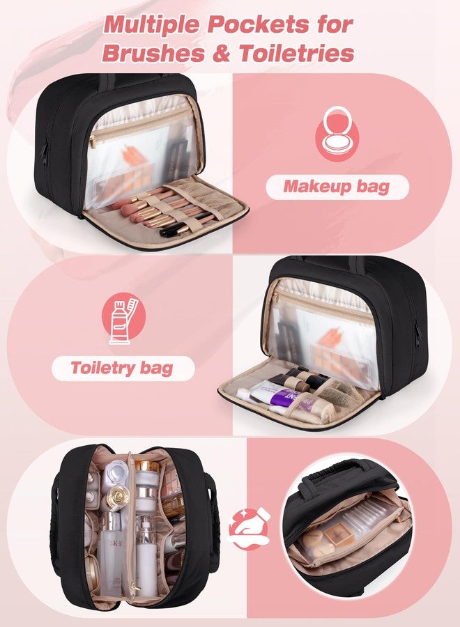 Marscamd Travel Toiletry Bag for Women with Hanging Hook, Water Resistant Puffy Makeup Organizer with Leak Proof Pockets for Toiletries and Cosmetics - Black - Image 3