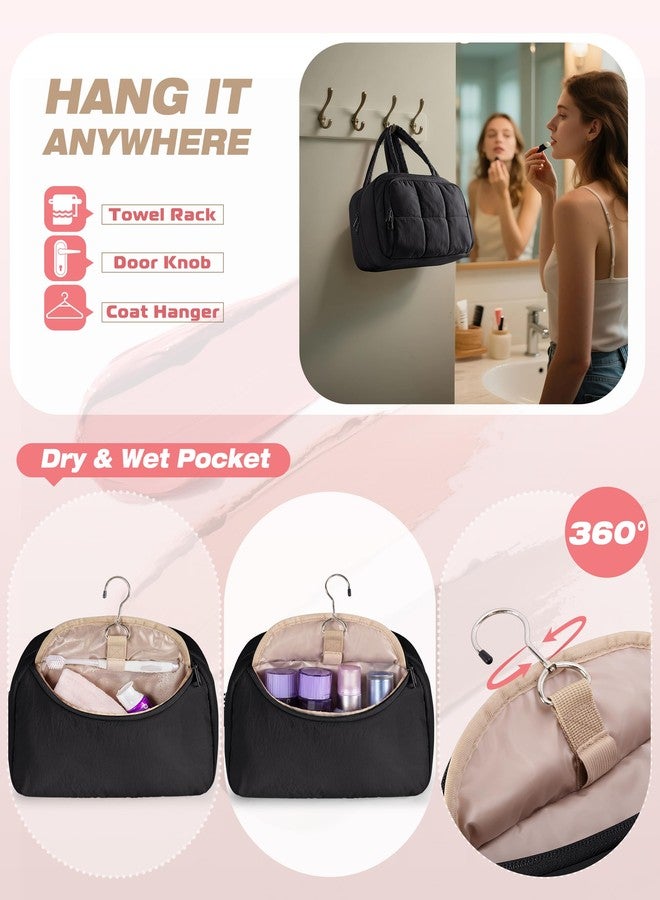 Marscamd Travel Toiletry Bag for Women with Hanging Hook, Water Resistant Puffy Makeup Organizer with Leak Proof Pockets for Toiletries and Cosmetics - Black - Image 2