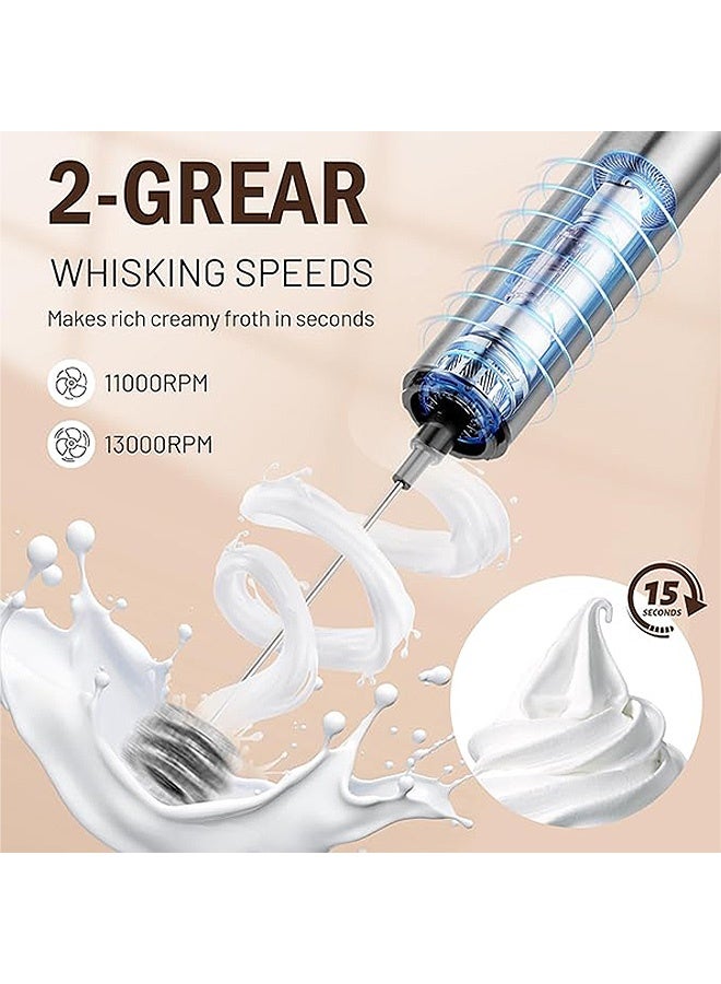 Rechargeable Handheld Electric Milk Frother with 3 Whisk Head Stainless Steel Foam Maker for Coffee Cream Cappuccino Latte - Household Kitchen  Utensils - Image 5