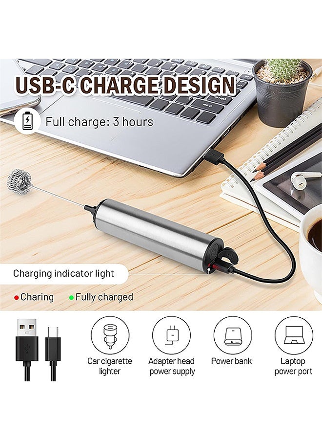 Rechargeable Handheld Electric Milk Frother with 3 Whisk Head Stainless Steel Foam Maker for Coffee Cream Cappuccino Latte - Household Kitchen  Utensils - Image 3