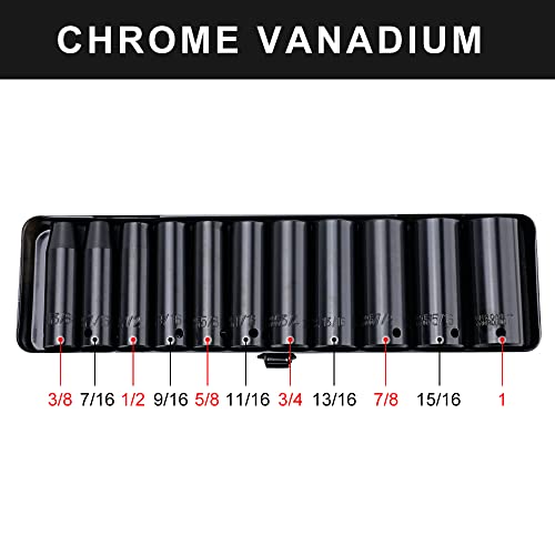 AEROPRO Tools 1/2" Drive Deep Impact Socket Set, 11 Piece,6 Point,3/8 to 1 inch,Cr-V Steel - Image 2