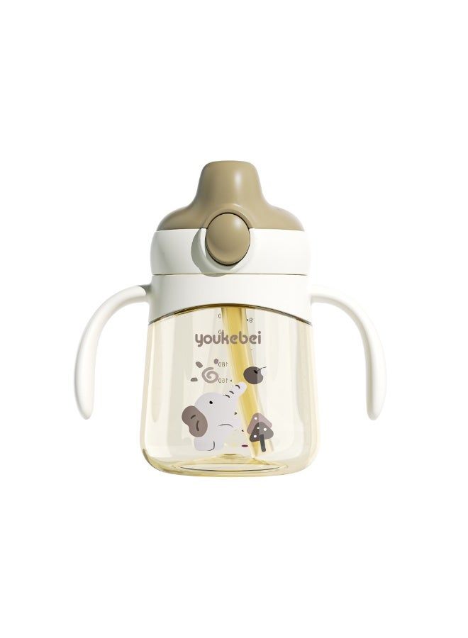 Youkebei Flip-Top Sippy Cup with Straw and Handles, Elephant Design