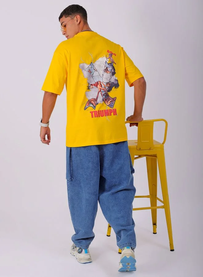 The Indian Garage Co Men's Casual Oversized Placement Print Crew Neck Short Sleeve T-Shirt