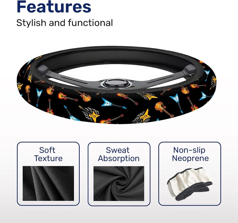 GENANY Guitarist Steering Wheel Cover Anti-Slip Neoprene Wheel Grip Breathable Wheel Protector for Driver Sweat Absorbing Car Accessories Gifts - Image 4