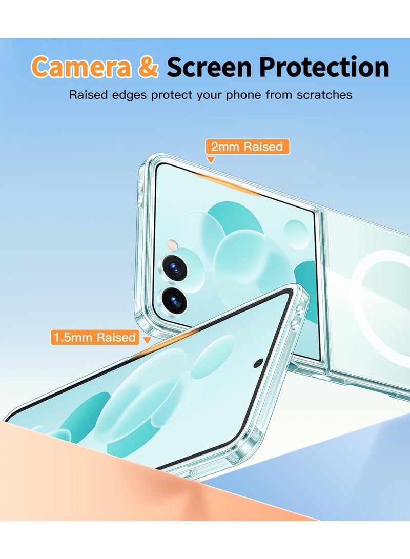 Magnetic for Samsung Galaxy Z Flip 7 Case, Come with HD Tempered Glass Screen Protector, Anti Yellowing, Hard PC Back Soft Edge Cover, Transparent - Image 5