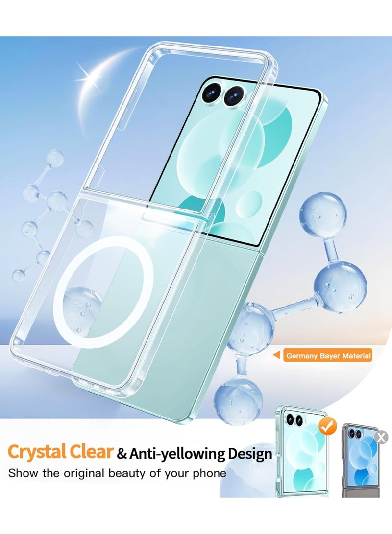 Magnetic for Samsung Galaxy Z Flip 7 Case, Come with HD Tempered Glass Screen Protector, Anti Yellowing, Hard PC Back Soft Edge Cover, Transparent - Image 4