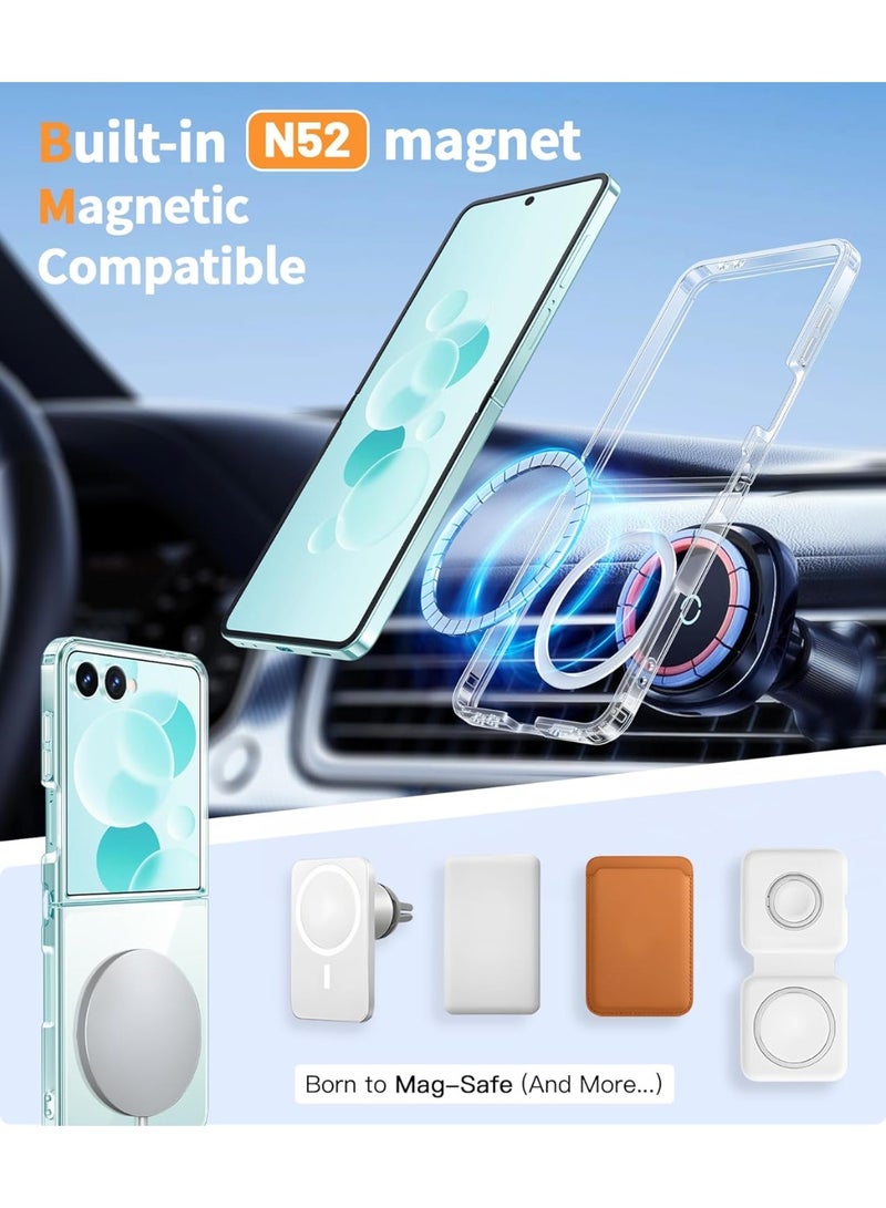Magnetic for Samsung Galaxy Z Flip 7 Case, Come with HD Tempered Glass Screen Protector, Anti Yellowing, Hard PC Back Soft Edge Cover, Transparent - Image 3