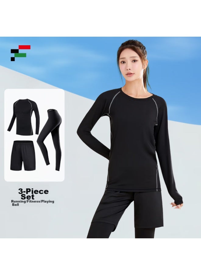 Fandimu Yoga Outfit For Women, Sports Set, Tight-fitting Top And Pants, Plus Size, Fitness Training Running Gear, Black, 3XL - Image 1