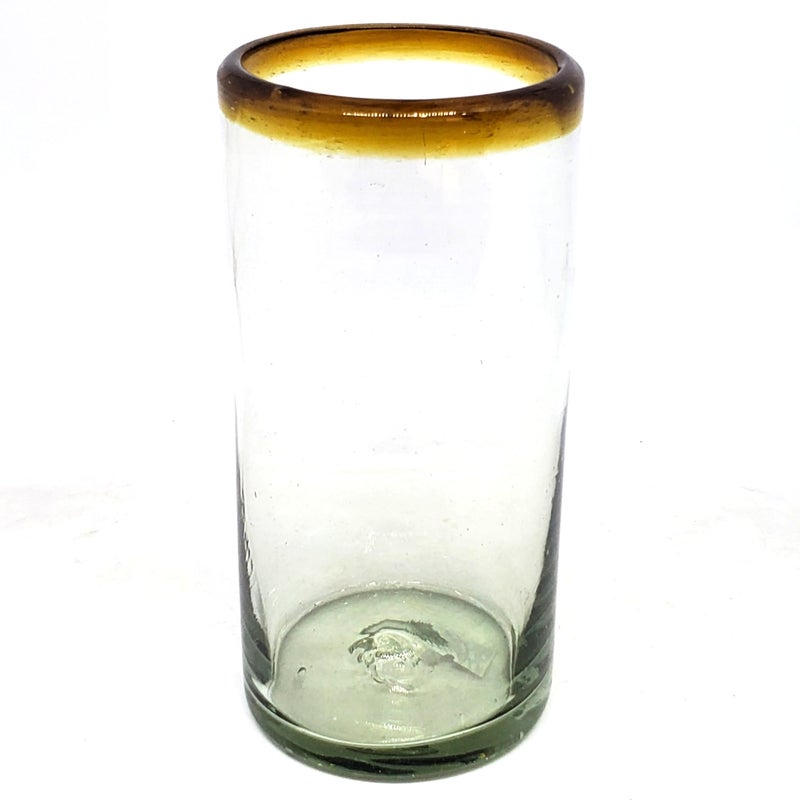 MexHandcraft Amber Rim 20 oz Tall Iced Tea Glasses (set of 6) Mexican Handmade Glassware, Recycled Glass, Lead-free, Toxin-Free (Tall Iced Tea) - Image 2