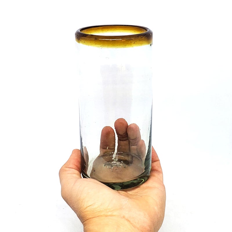 MexHandcraft Amber Rim 20 oz Tall Iced Tea Glasses (set of 6) Mexican Handmade Glassware, Recycled Glass, Lead-free, Toxin-Free (Tall Iced Tea) - Image 5
