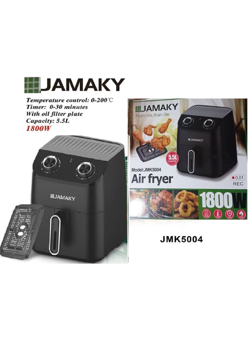 جامايكا Jamaky مقلاة هوائية جاماكي، 1800 واط، 5.5 لتر، شاشة لمس رقمية، أسود  - Image 1