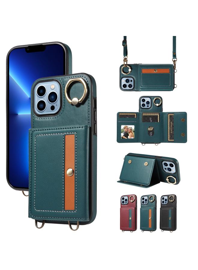 اس-توب حافظة جلدية لهاتف iPhone 13 Pro Max مع حامل بطاقات وحلقات وحقيبة كروس وحافظة هاتف - Image 1