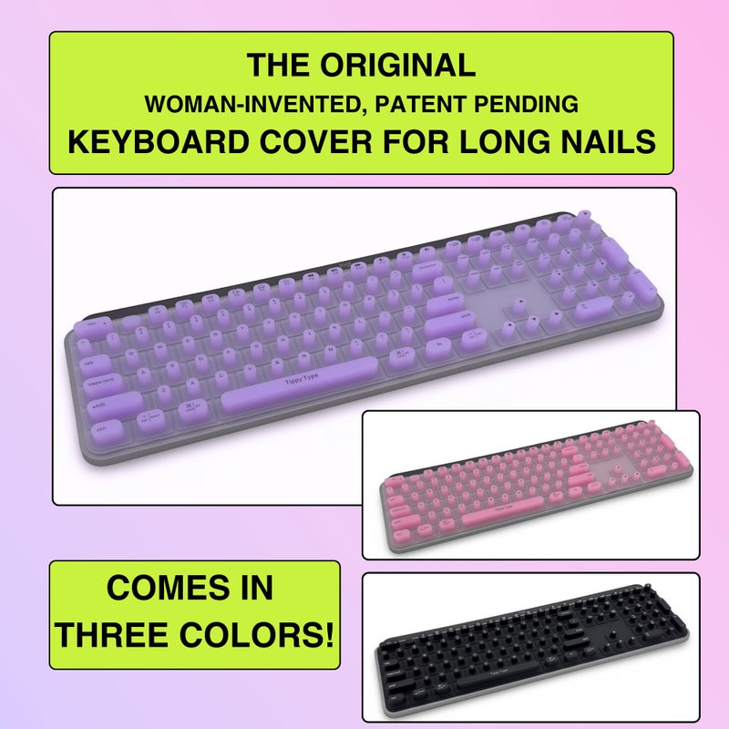 TIPPY TYPE Raised Keyboard Cover for Long Nails â€“ Fits Logitech MX Keys S Full-Size Keyboard - Silicone - The Original - Comfortable Typing, Quiet, Nail Protection (Violet Haze) - Image 5