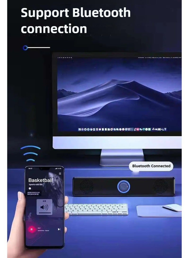 Computer Speaker Bluetooth Speaker, support both Bluetooth Connection and 3.5mm AUX Input, USB Powered Soundbar with Volume Knob