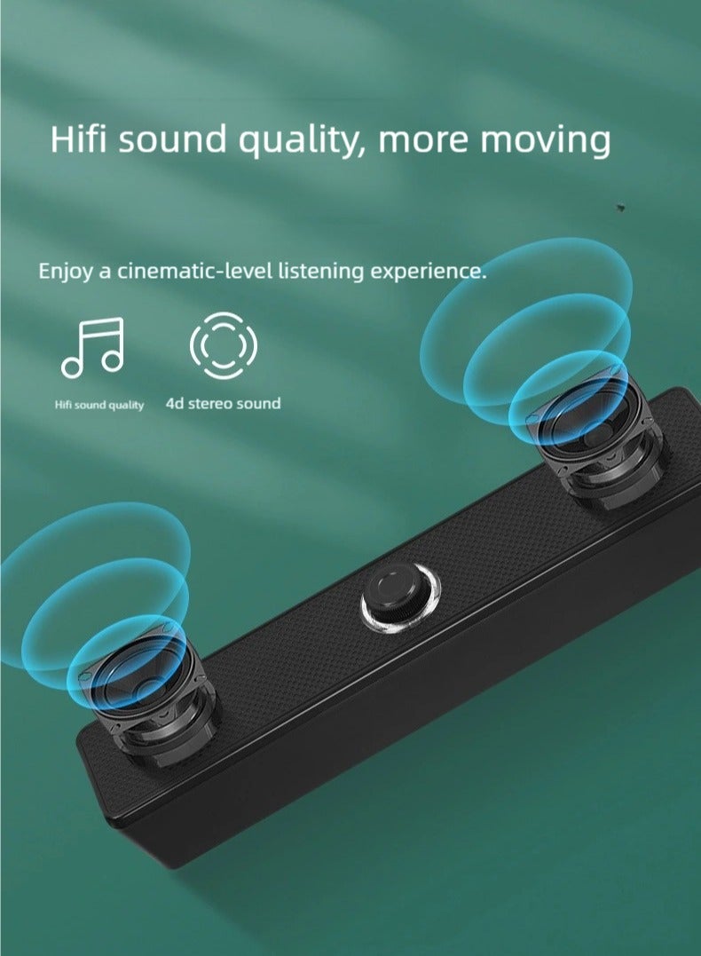 Computer Speaker Bluetooth Speaker, support both Bluetooth Connection and 3.5mm AUX Input, USB Powered Soundbar with Volume Knob