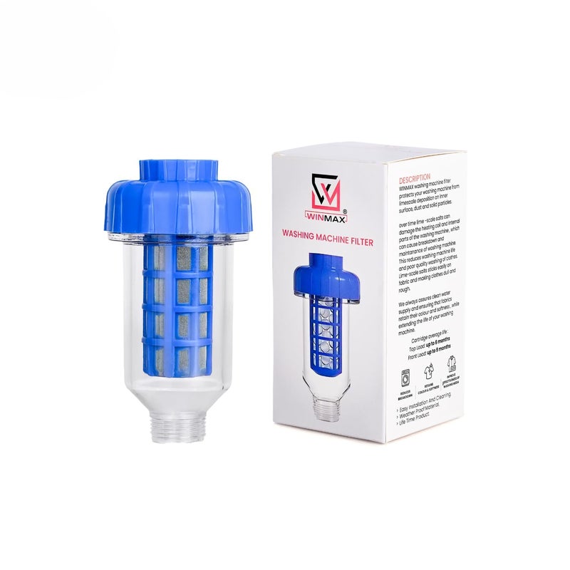Winmax Hard Water Filter for Washing Machine – Limescale, Chlorine & Impurity Removal | Water Softener for Front & Top Load Washing Machines | Protects Drum & Clothes | Blue | 1 Pc - Image 1