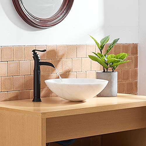 BWE Vessel Sink Faucet Waterfall Matte Black with Pop Up Drain Without Overflow and Supply Lines, Black Sink Faucet Bathroom One Handle Faucets Vanity Bath Mixer Tap - Image 5